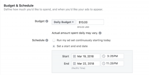 Facebook campaign budget screenshot.