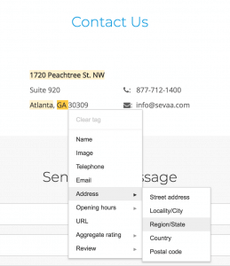 Address on contact page highlighted with tagging option.